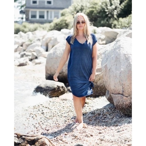 Anthropologie Cloth & Stone Nila T shirt Maxi Dress Side Slits Blue Size XS - Picture 11 of 12